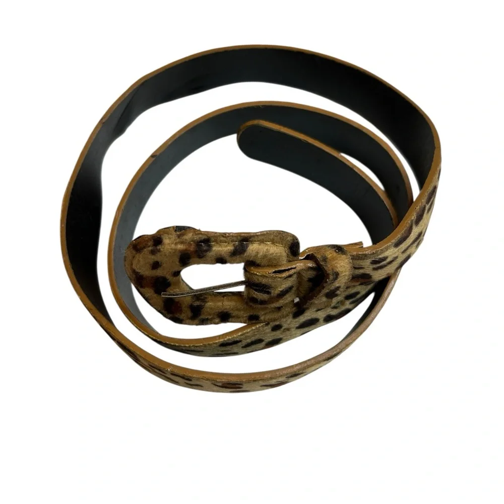 Vintage Leopard Faux Pony Hair Skinny Belt Millennial Diva 2000s Clubwear 41.5”